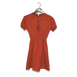 Vintage 60s Mod ROBBIE RIVERS Rusty Orange Rib Knit Mini Dress Petite S Laced